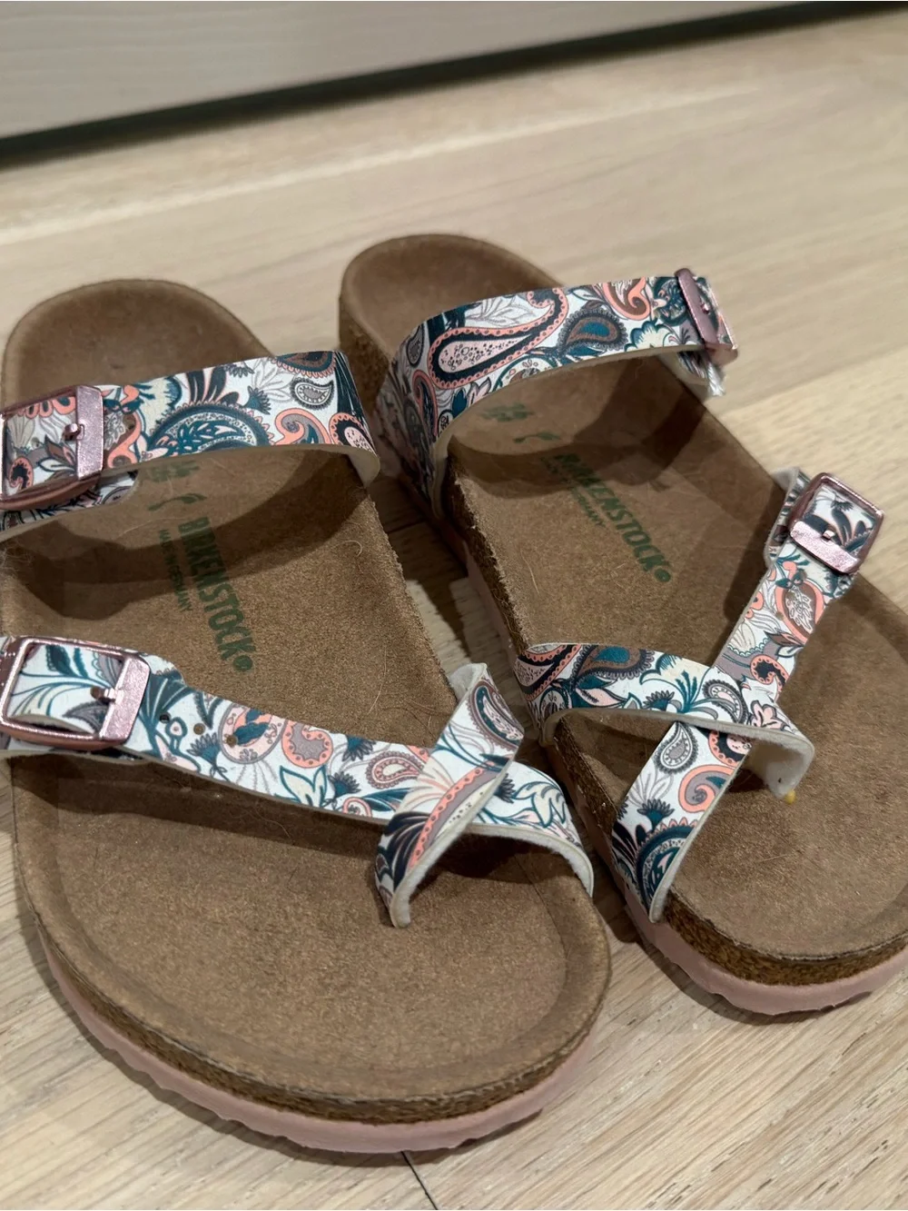 Birkenstock Kids Paisley-Print Sandals in Pink and Teal